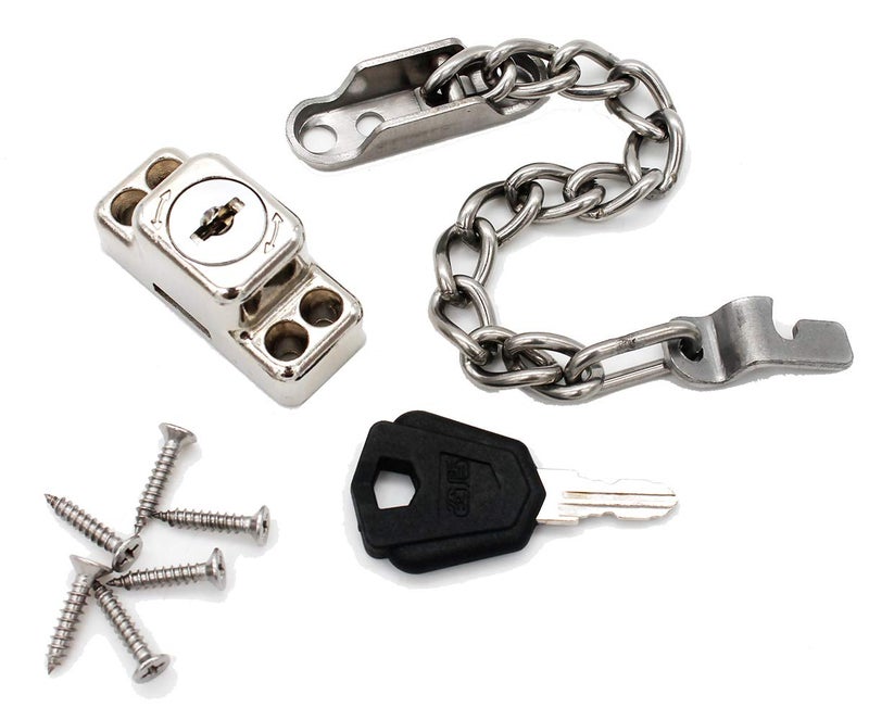 dingchi Stainless Steel Window Chain Lock Guard Door Restrictor Child Safety Security Chain Lock for Flat Open Windows Anti Theft Home Hardware Opening Restrictor Lock with Key - Image 5